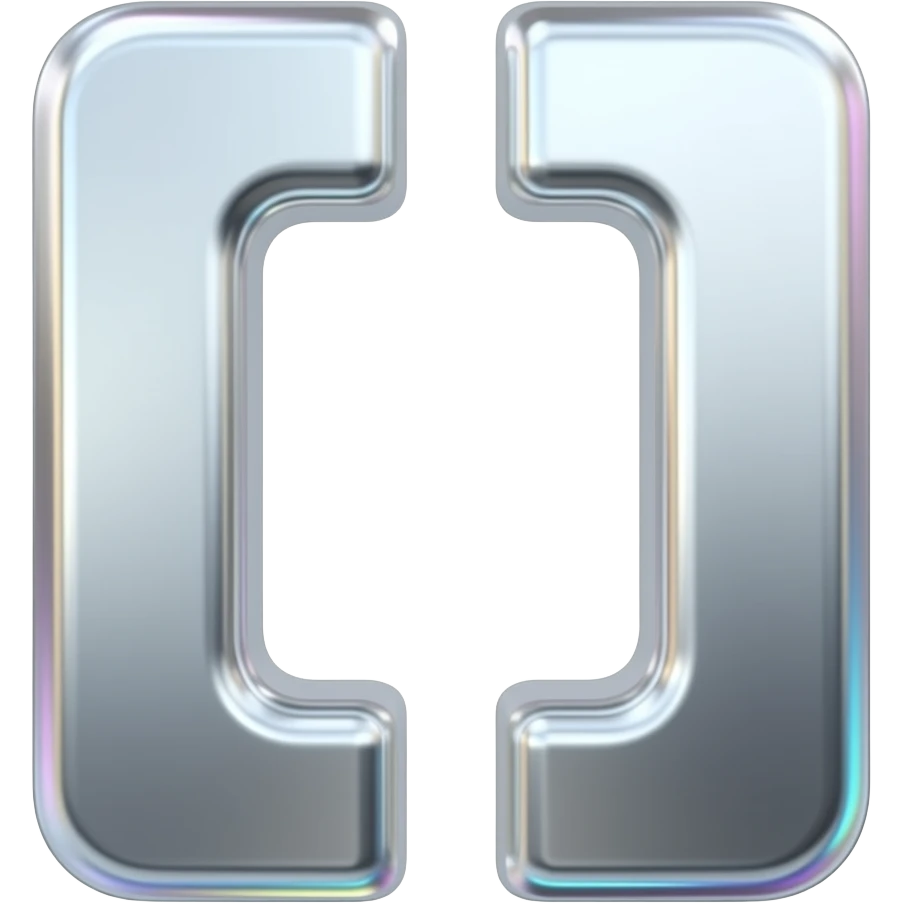 Single chrome 3D character "]" centered on transparent background, sleek polished mirror metal, sharp elegant edges, subtle chromatic aberration on edges, RGB color fringing, no background, isolated object, sticker style, square format 1:1, brutalist Y2K chrome aesthetic emoji
