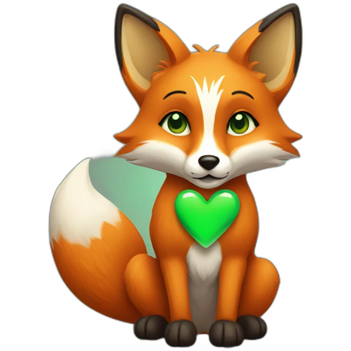 Fox with a green heart in his paws emoji