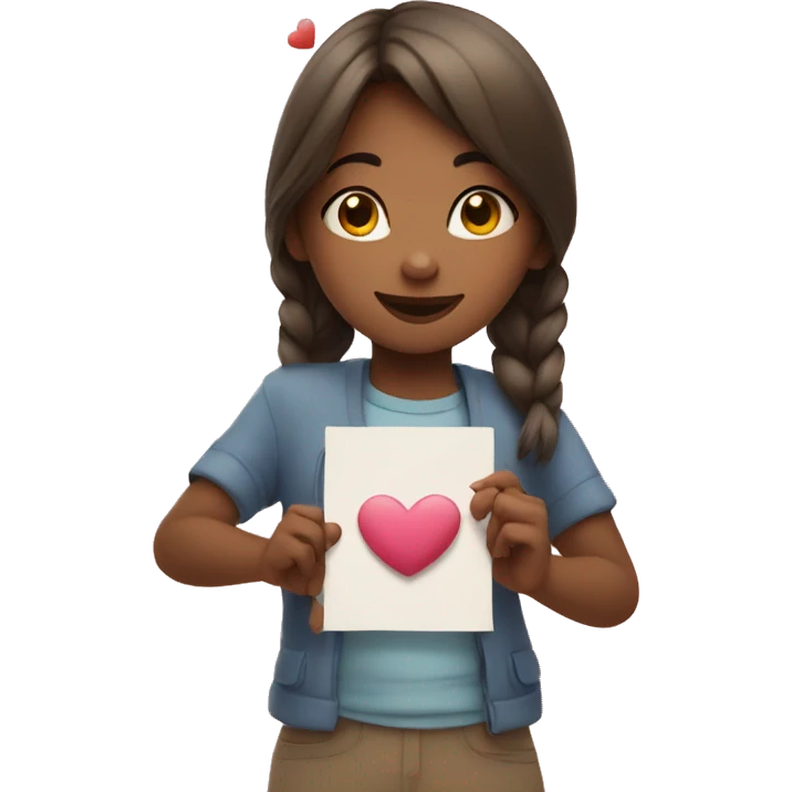 Girl making a little sign in her hand with lots of hearts around her emoji
