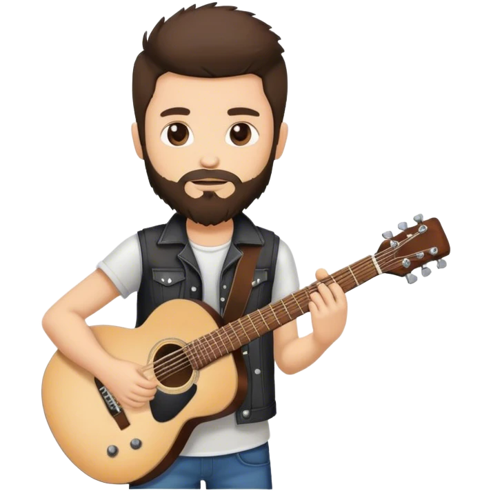 A rocker brunette boy with a beard a guitar emoji