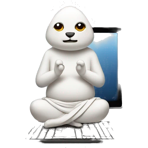 zen animal cartoon crossed legged with multiple computer screens emoji