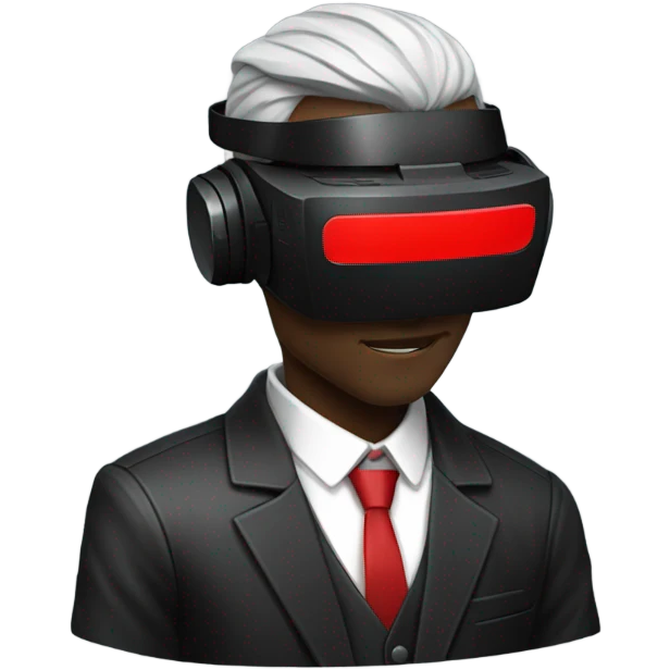 Cyberpunk man wearing black suit, red VR headset emoji