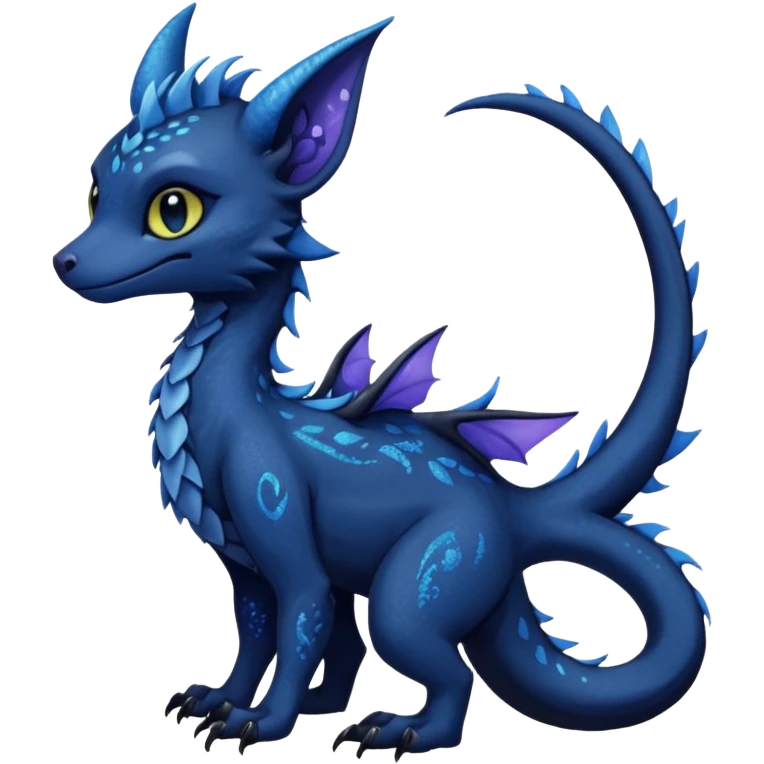Feral Rare Fantasy Darkg gothic spooky  sparkly shiny Draco-Vernid-Trico-species by LiLaiRa, random markings, tufted tail, tufted ears, full body emoji