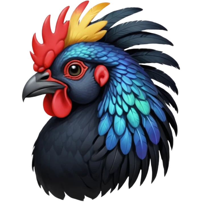 Ayam cemani rooster with black wattle black beak black comb black emoji