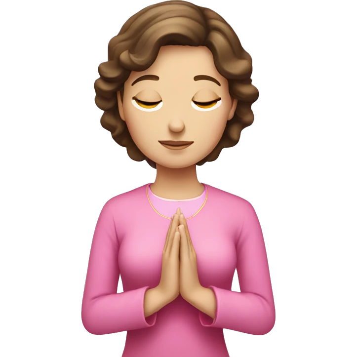 White brunette lady in pink praying catholic emoji