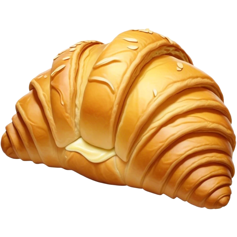 Cinematic golden croissant, perfectly flaky with crisp layers, slightly cracked to reveal buttery soft interior, warm golden glow, highly detailed and inviting. emoji