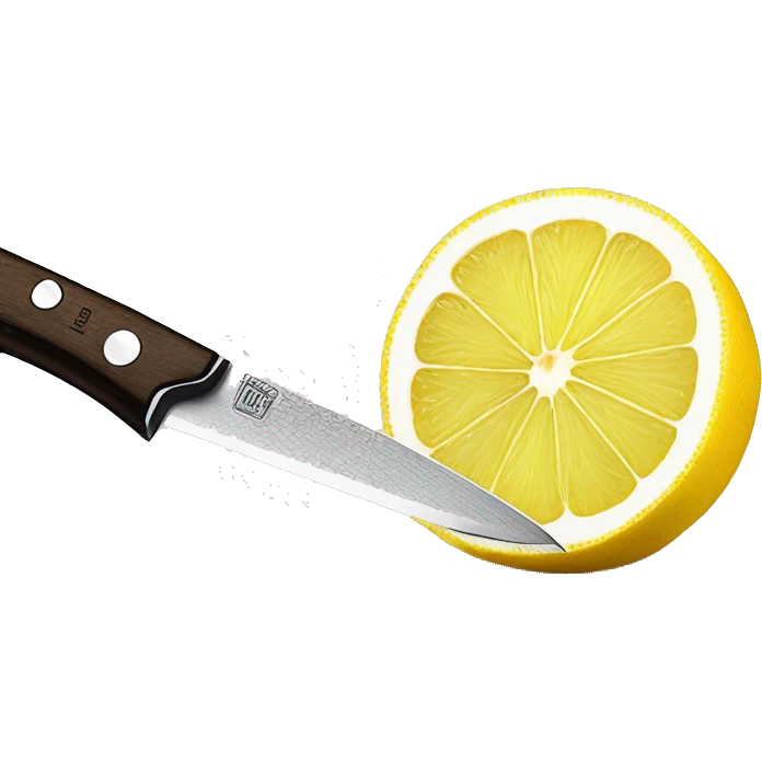 Knife cutting through Juicy lemon on marble cutting board ￼ emoji
