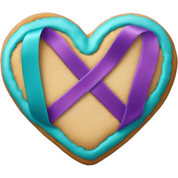 Heart cookie with teal purple awareness ribbon emoji