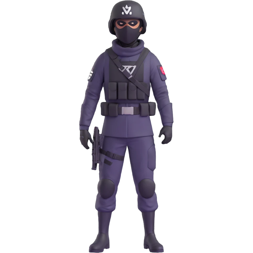 armed figure in all-black military clothing, shiesty mask, and helmet, standing in a ready pose emoji