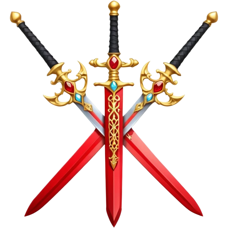 Golden fiery royal two crossed swrods with red gem emoji