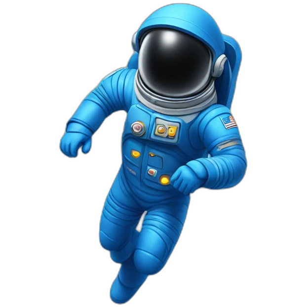 blue spaceman in a blue suit flying emoji