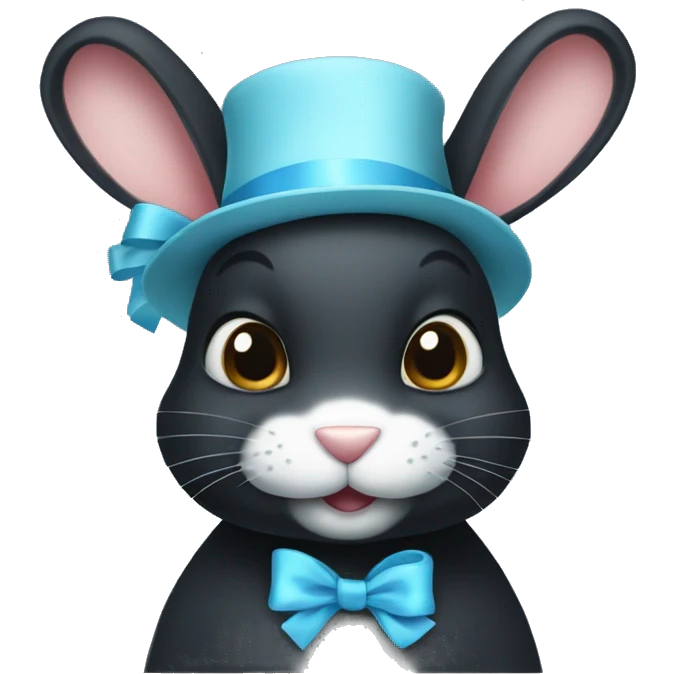 black rabbit with light blue ribbon on its hat emoji