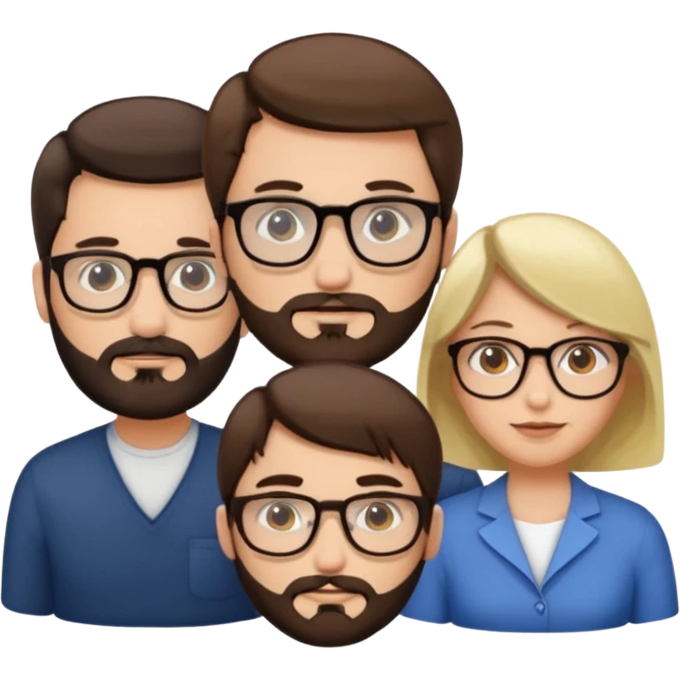 Four people including a man with hair and glasses, a man with a beard and no glasses, a woman with long brown hair and no glasses and a woman with a blonde bob and no glasses emoji