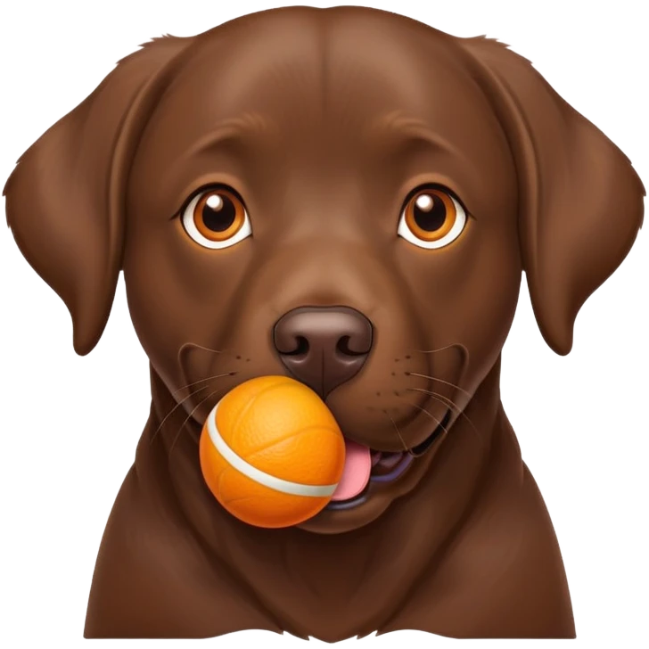 Adult-chocolate-lab-with-an-orange-squeaky-ball-in-his-mouth emoji