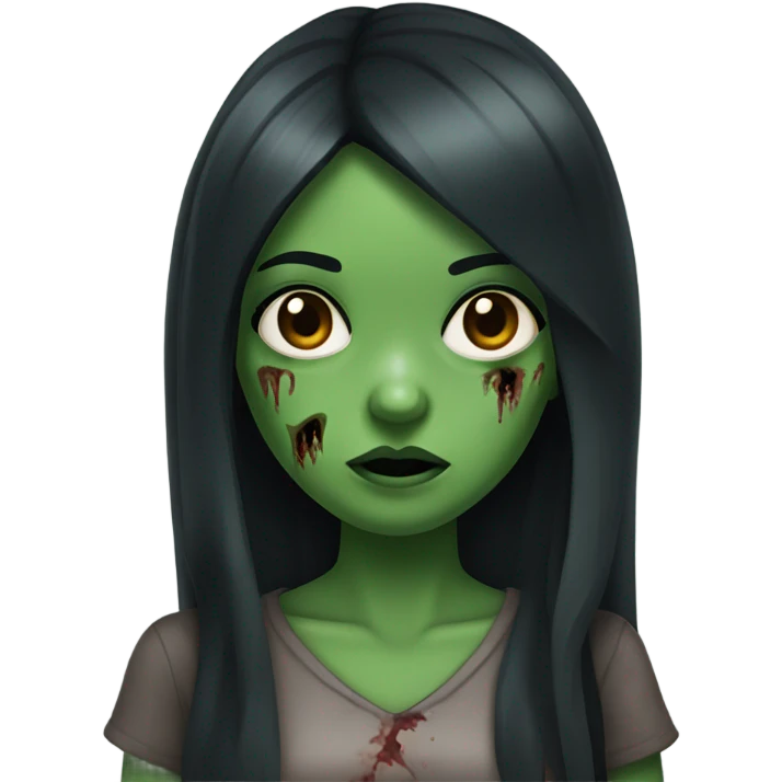 Zombie girl with green skin bangs long black hair and dark brown eyes  emoji