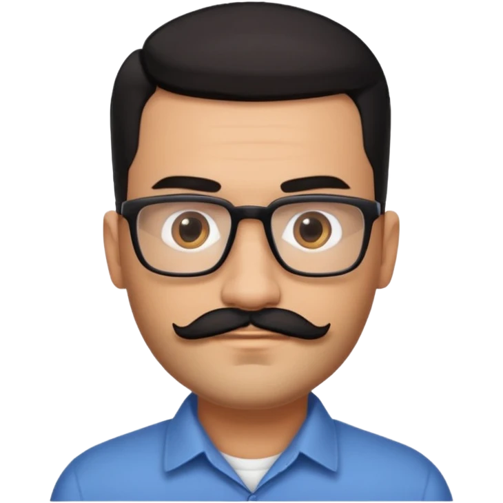 Attractive Hispanic TV host in his mid to late 40s with light brown skin, short straight black hair slicked back with fade on sides, square handsome face with strong jawline, friendly approachable expression, black beard and moustache, wearing glasses emoji