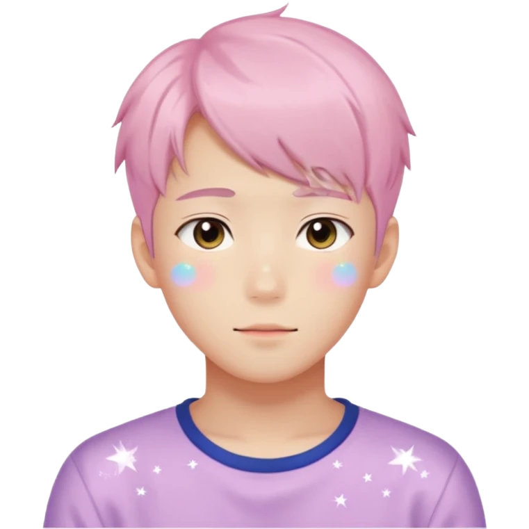 Gorgeous bright sparkly romantic Asian anime pastel guy with blushing face aesthetic trending style outside emoji