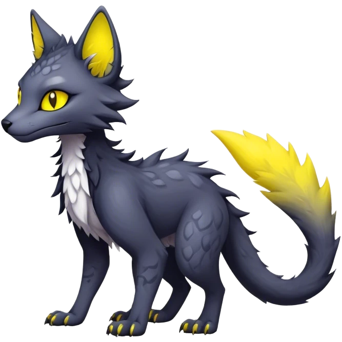 Kawaii dark edgy fantasy feline-vernid-sergal-fursona animal creature with a tufted tail full body with intricate markings  emoji