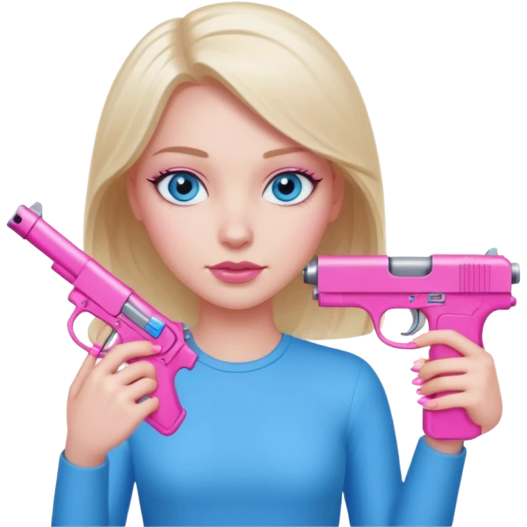 white girl, blue eyes, pink nails, holding a pink gun emoji
