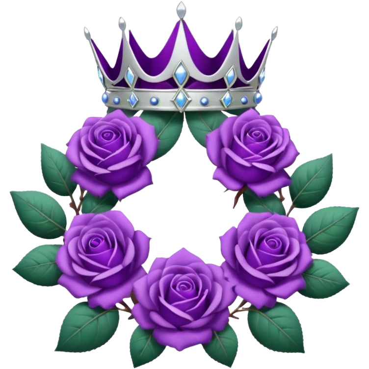 Purple rose with silver tiara and a purple emblem leaf wreath emoji