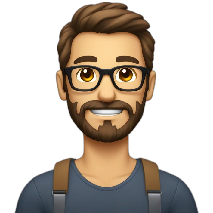 Geek avec des lunettes et cheveux brun avec barbe sans moustache et des cheveux lisse emoji