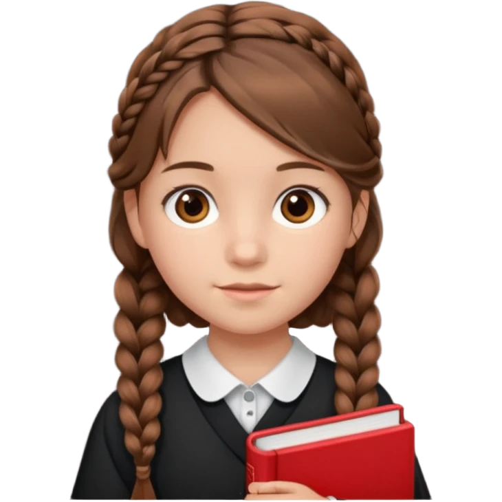 brown braid hair girl kid, student, black gile, red book emoji