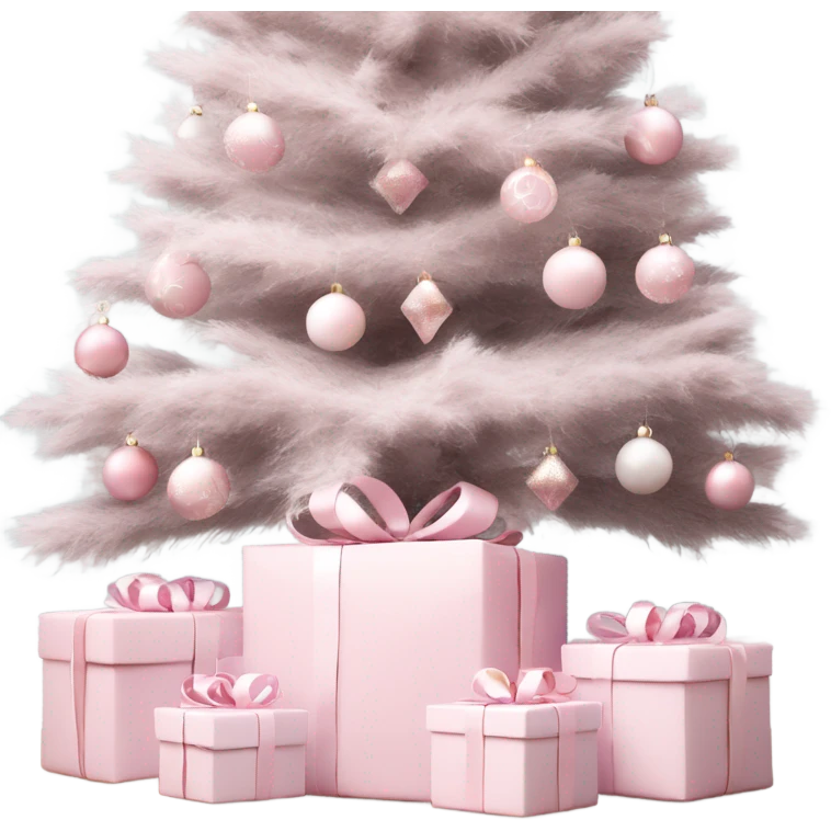 Light pink Christmas gifts under a white Christmas tree  emoji