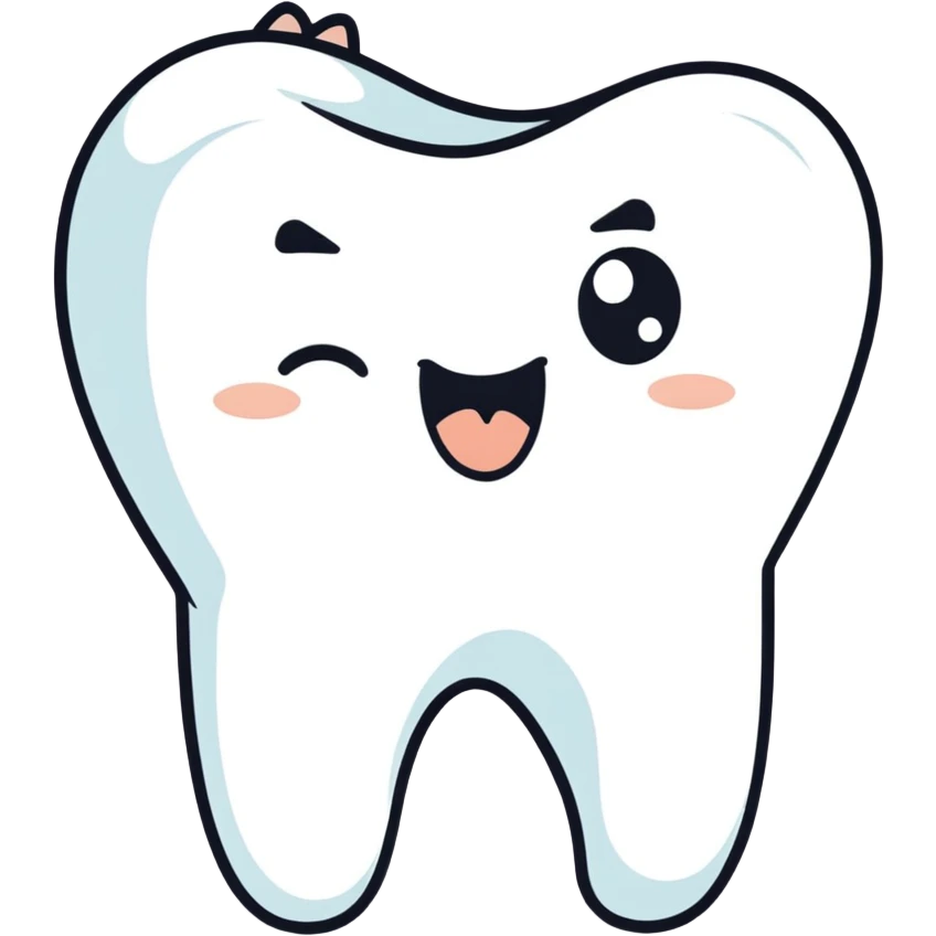 wisdom tooth with a cute face, blind eyes, shy expression emoji