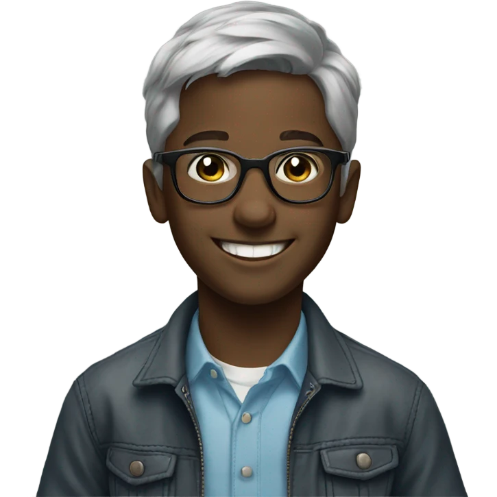 smiling boy in glasses portrait with greyish hair  emoji