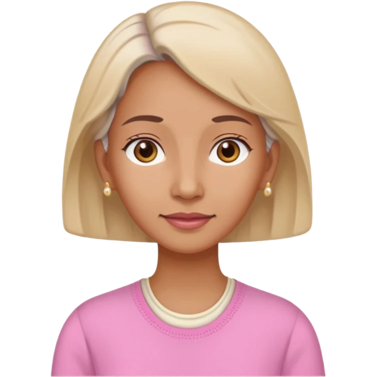 Memoji woman baju pink muka,telinga warna cream, telinga pakai alat dengar warna beinge emoji