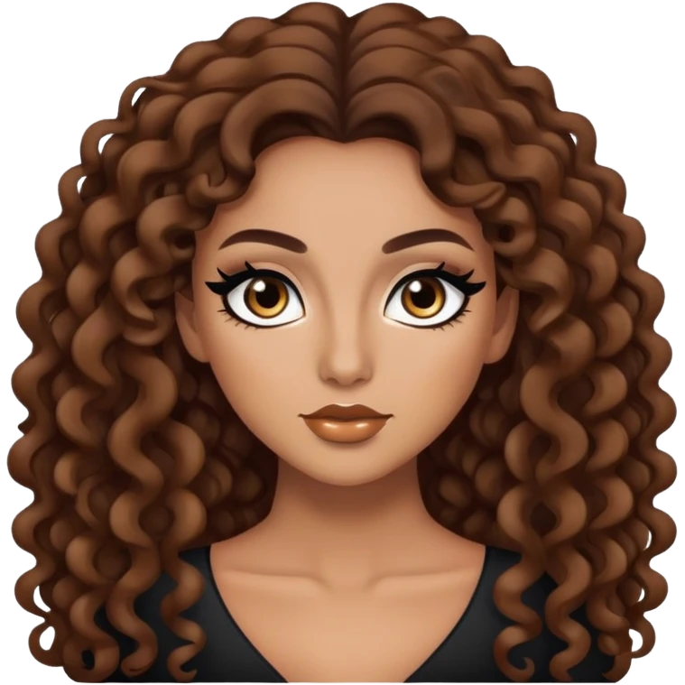 tan skin, tight brown curls, baddie,pretty, makeup, black eyeliner, long hair emoji