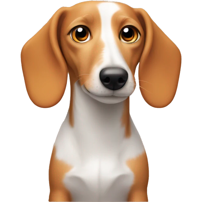 White dachshund with orange fur around her eyes and ears like a beagle  emoji