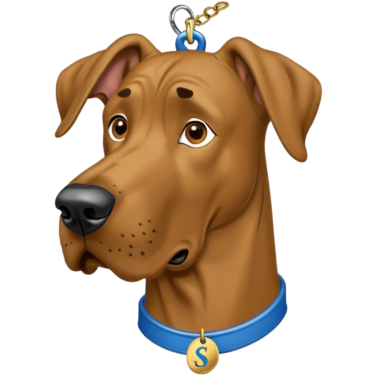 scooby doo, brown great dane with blue dog tag with gold s in middle emoji