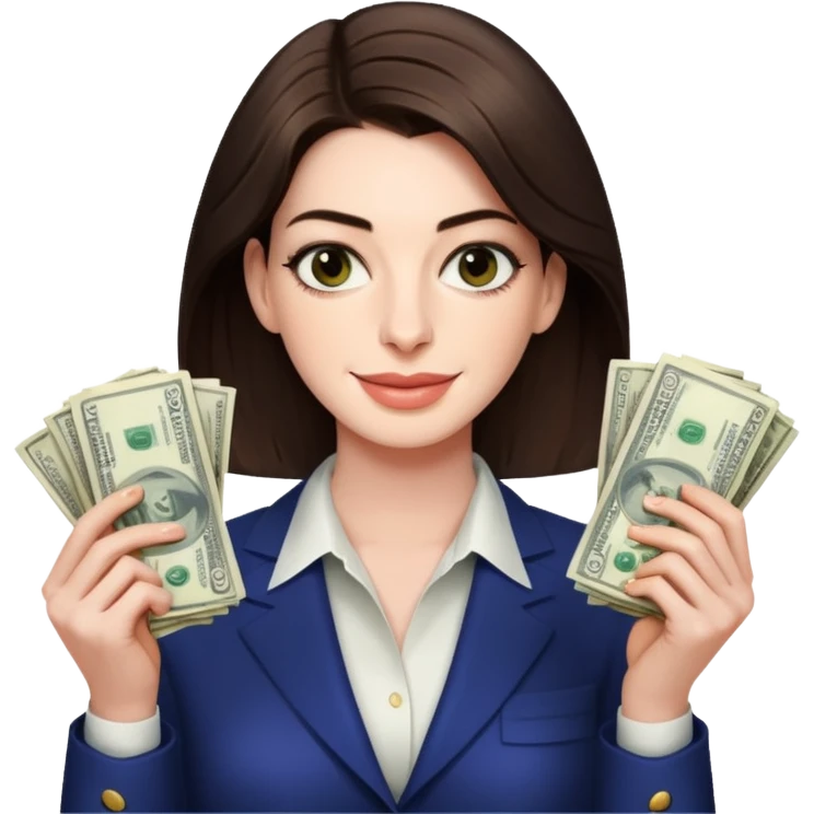 Anne Hathaway holding money emoji