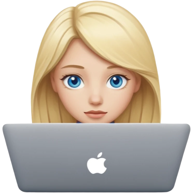 blonde girl blue eyes on mac lap top emoji