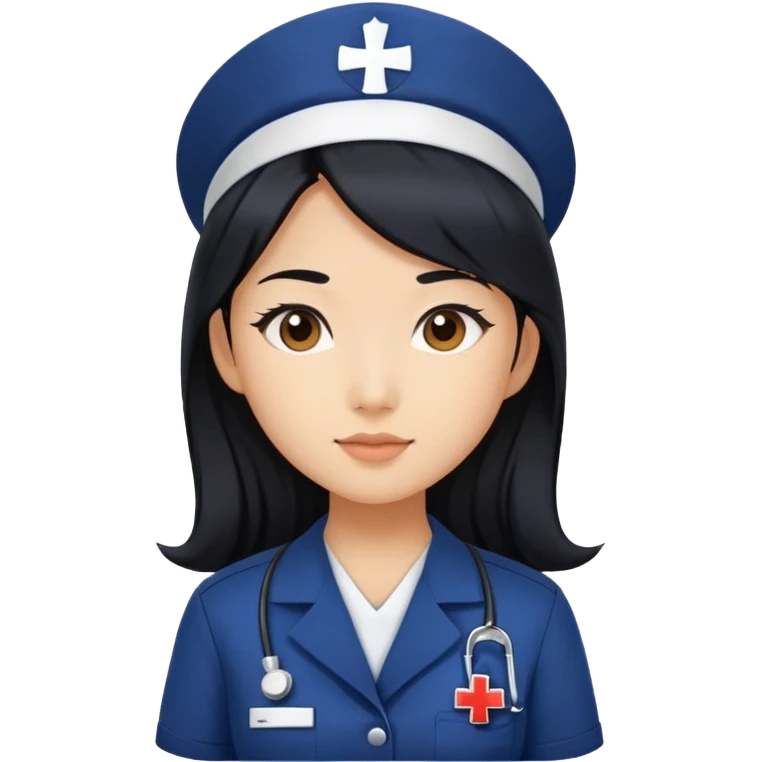Asian girl with long black hair Navy Nurse emoji