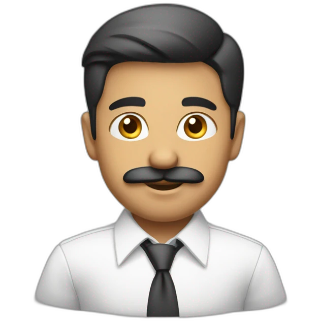 indian white tone boy as a Businessman in plain white shirt with sleeve up and mustach emoji