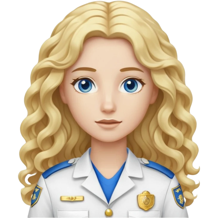 EMS personnel with long curly blonde hair and blue eyes wearing white and gold uniform emoji