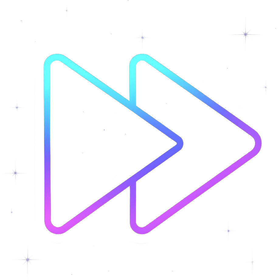 next song icon, modern clean double triangle and line with neon border and glowing effect, dark purples blues blacks base, nebula gradients, small bright stars, specular highlights, luminous look emoji