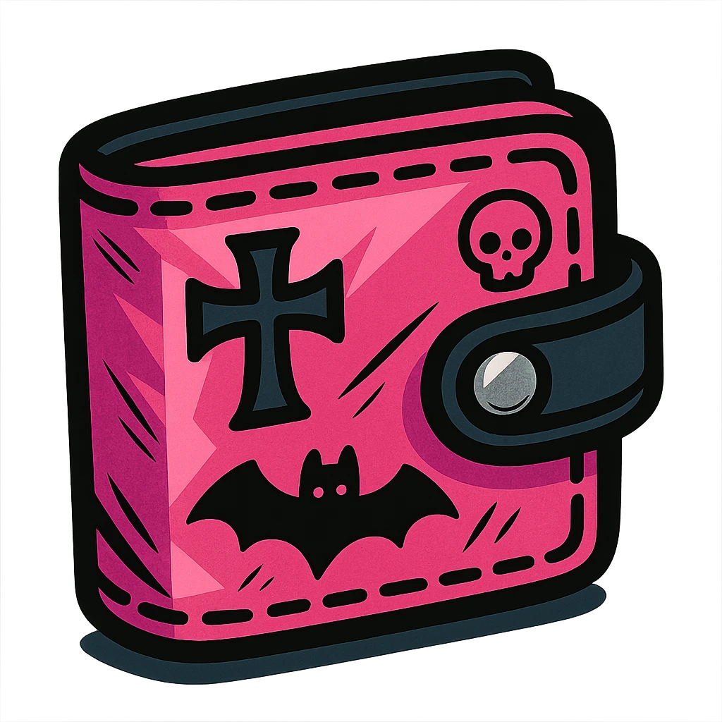 pink and black gothic wallet, bold colors, dynamic shading, energetic, gothic motifs emoji