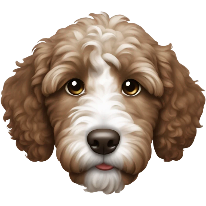 dark brown goldendoodle puppy white patch near nose and top of head emoji