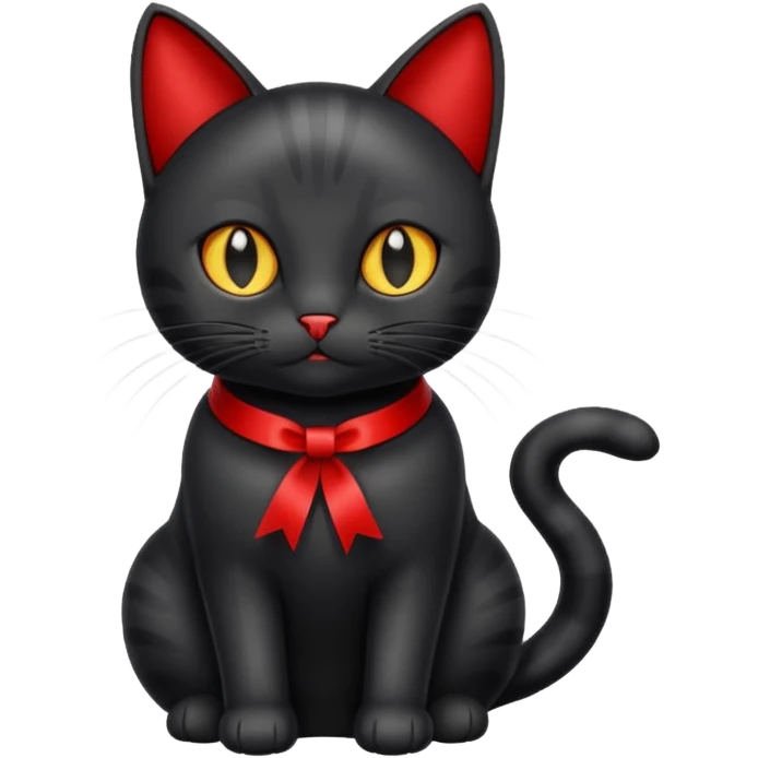 Black cat with red 🎀 emoji emoji