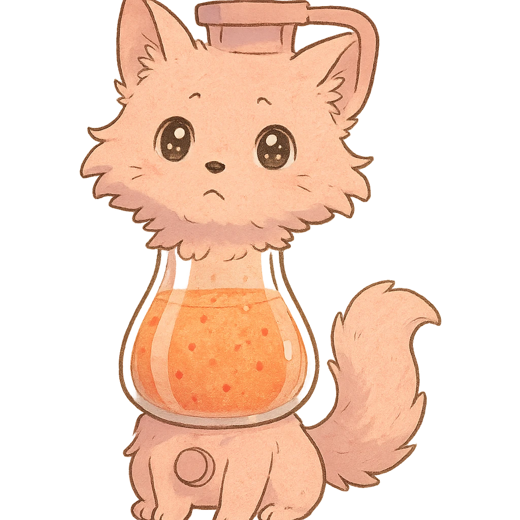 a fluffy fox blender, transparent body with a fruity smoothie inside, sparkling eyes, pastel pink, full-body emoji