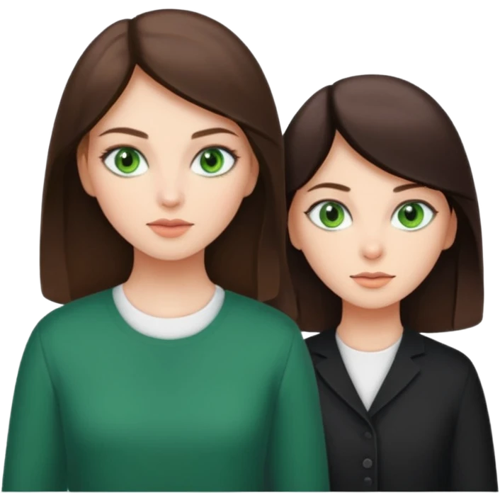 A brunette sister with green eyes and a brunette sister with green eyes in different clothes emoji