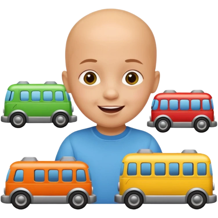 bald child playing with both toy cars and trains emoji