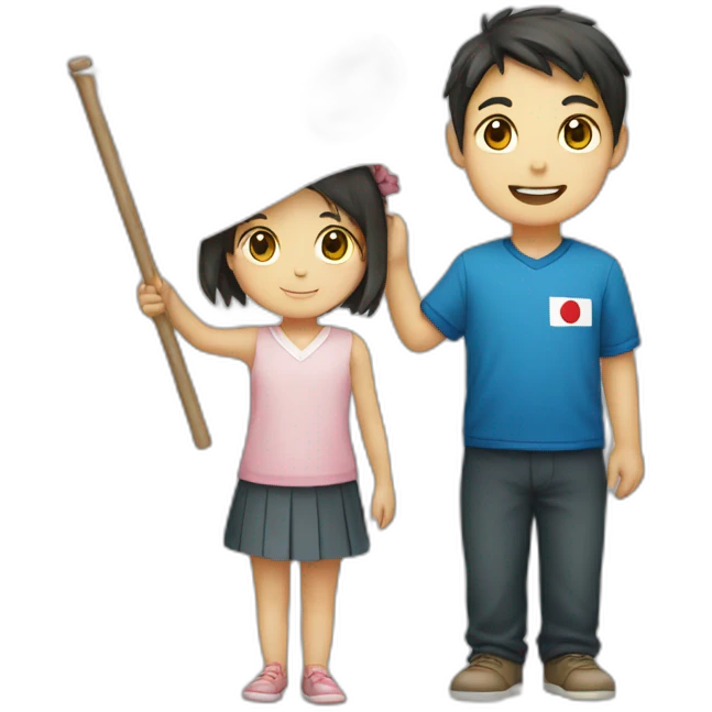 boy and girl holding Japanese flag emoji