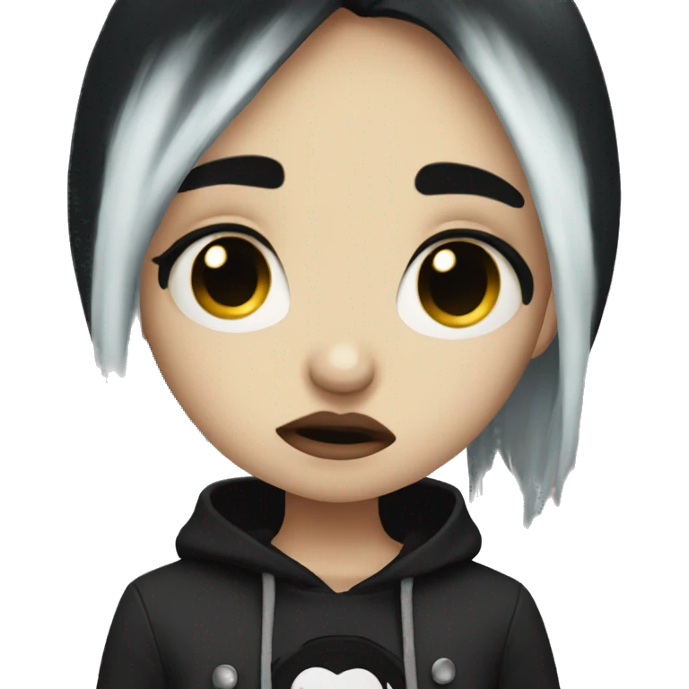 Emo gothic girl with black hair crying emoji