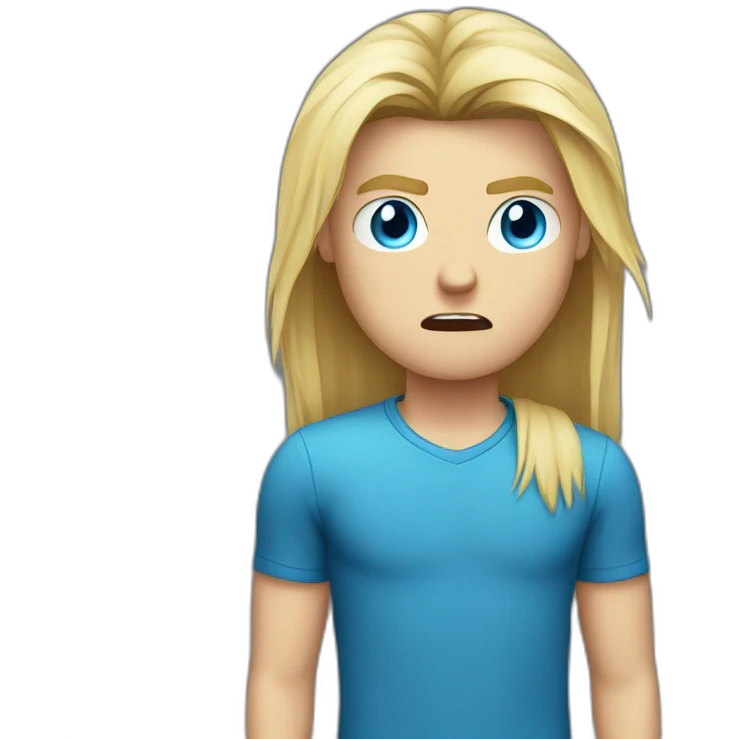 blue-eyed male angry teenager long straight blond hair emoji