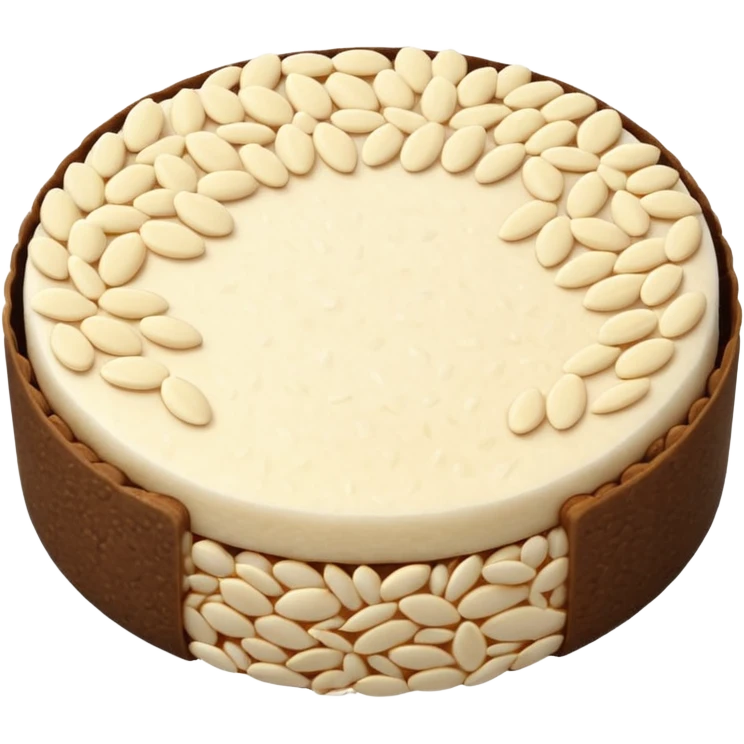 A round puffed rice cake, flat disc shape, light beige/off-white color, bumpy textured surface showing compressed puffed rice grains, crispy appearance, simple flat design, centered on transparent background. emoji