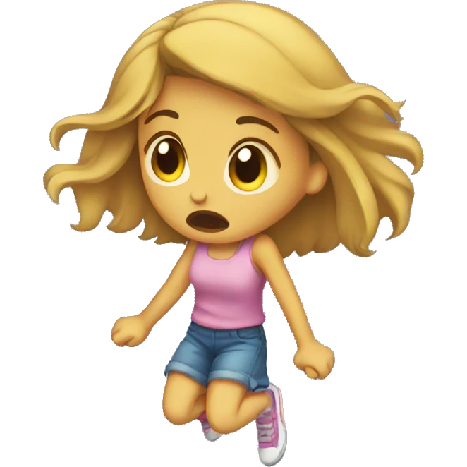 Girl jumping with sad expression emoji